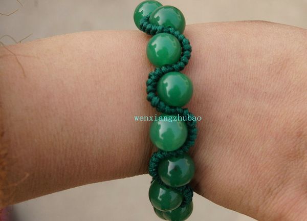 

round green jade beads of pure hand snake charm bracelet, Black