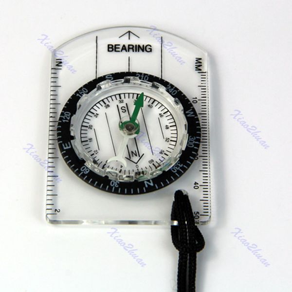 

wholesale-15pcs/lot mini all in 1 outdoor hiking camping baseplate compass mm inch measure ruler great tool for ourdoor