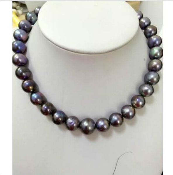 

огромный 13-15 мм южное море подлинная черная жемчужина ожерелье 14k, Silver