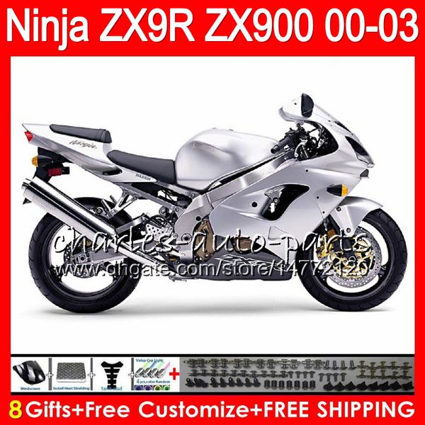 

8Gifts 23Colors For KAWASAKI NINJA ZX 9 R ZX9R 00 01 02 03 900CC Gloss silver 40NO30 ZX 9R ZX900 ZX900C ZX-9R 2000 2001 2002 2003 Fairing