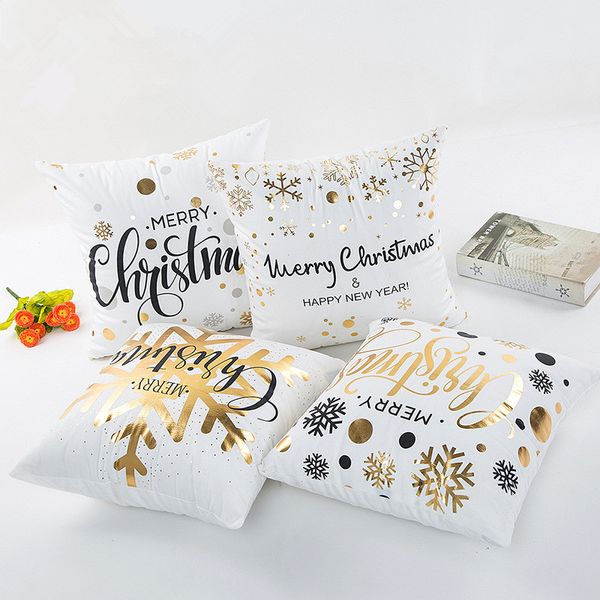 

happy merry christmas cushion cover gold printed pillow cover decorative pillow cases sofa pillowcase soft gold decorations 45*45cm ic870