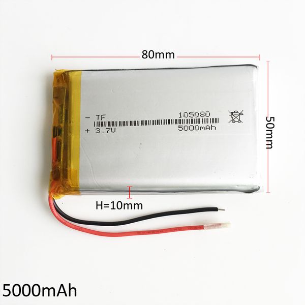 Modello 105080 3.7 V 5000 mAh ai polimeri di litio Batteria ricaricabile Li-Po per DVD PAD Telefono cellulare GPS Banca di alimentazione Fotocamera E-book Scatola del ricettore TV