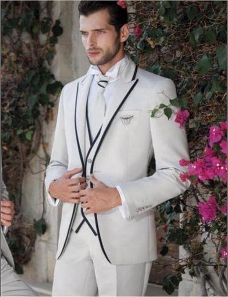 Toptan-Klasik Beyaz Siyah Tek Düğme Damat Düğün 2017 Için Takım Elbise 2017 Mens Suits Için En Iyi Adam Suits İş Parti Tailcoat 3 Parça
