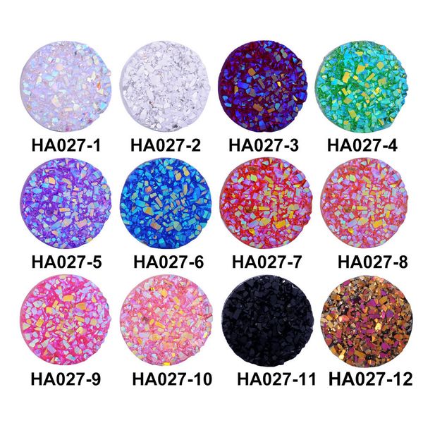 

12mm Resin Druzy Irregular Surface Round Stone Bead Flat Back Cabochon Supplies for DIY druzy necklace Earrings jewelry accessory