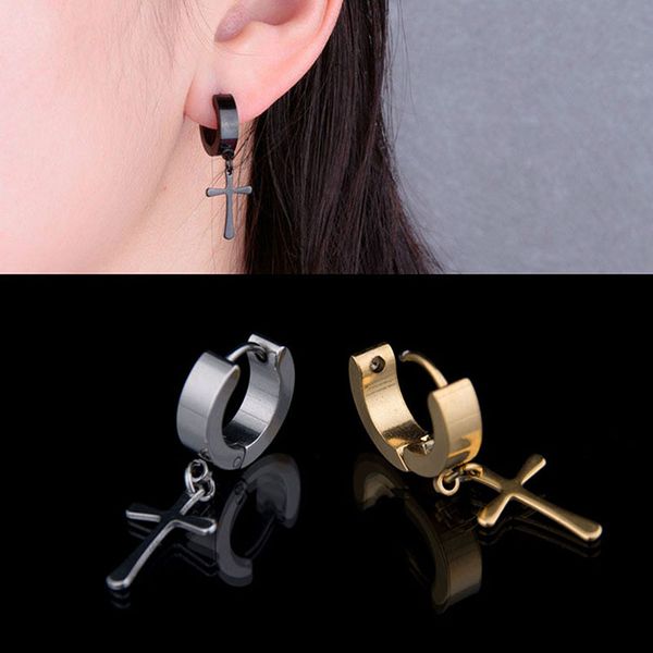 Unisex 925 Sterling Silber Ohrringe Kreuz Ohrschmuck Ohrstecker Schwarz