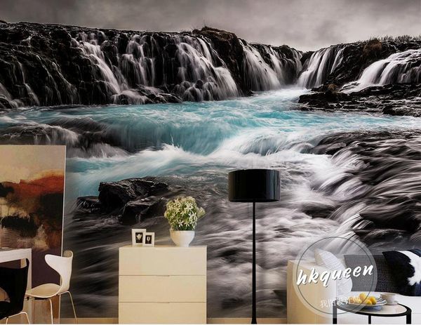 

custom wall mural three-dimensional landscape waterfall ink painting sea wallpaper