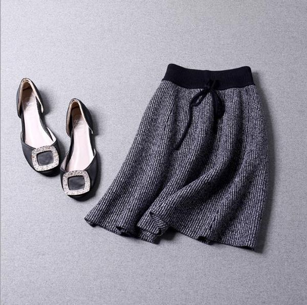 

europe and the united states women's new winter 2016 joker skirts of cultivate one's morality show thin umbrella skirt, Black