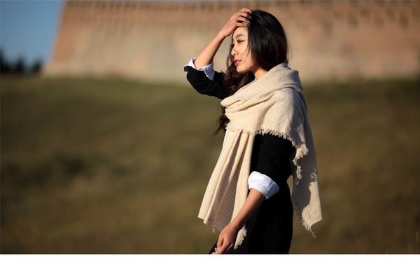 

2016 new all-purpose stripe wool knit scarf pashmina autumn winter women scarves shawl rainbo 200cm, Blue;gray