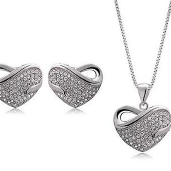 

dhl diamond necklace earring set korea style charming heart shaped necklace wholesale of crystal stud earrings necklace sets for wedding, Silver
