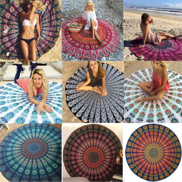 

new 25 types summer shawl round beach towel bohemian style chiffon polyester fabric beach towels round printed serviette covers carpe 4666