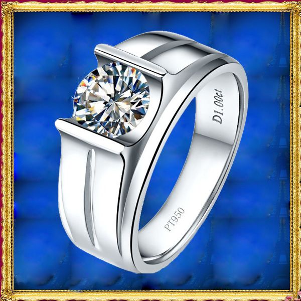 

foreverbeauty trend men 1ct sythetic diamond simple design ring with solid 925 sterling silver plated platinum man engagement rings, Golden;silver