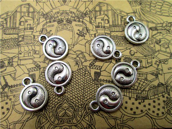 

150 pcs - yinyang, yin and yang, the eight diagrams,, bronze or tibetan silver, jewelry making, findings, diy supplies,14*14mm, Bronze;silver