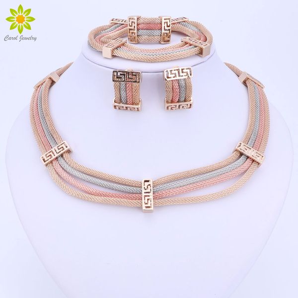 

nigerian wedding african beads jewelry sets fashion women dubai gold color necklace earrings jewelry set for bridal, Slivery;golden