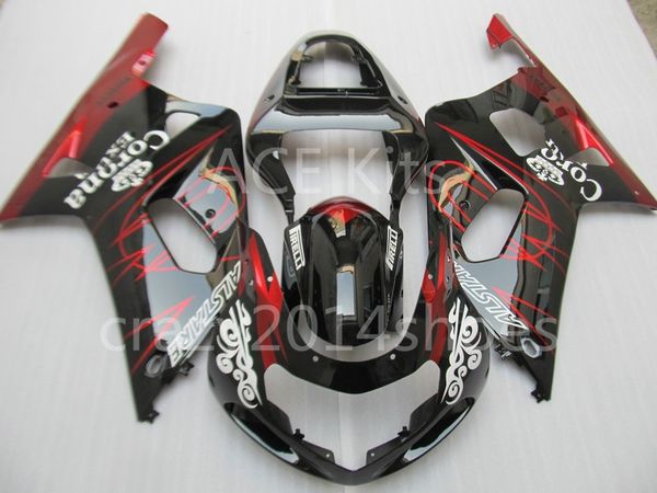 

5 gifts new abs motorcycle fairing kits 100% fit for suzuki gsxr600 gsxr750 01 02 03 k1 r600 r750 2001 2002 2003 black and red no.20