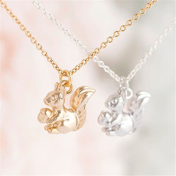 

2017 new fashion cute squirrel necklace outline chipmunk necklace animal jewelry for kids gift, Silver