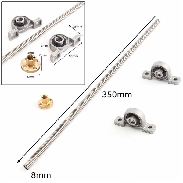 

stainless steel t8 350mm lead screw with brass nut 2pcs kp08 mounted ball bearings