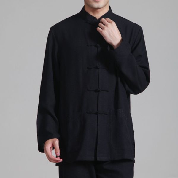 

wholesale- black spring vintage chinese men's linen jacket coat with pocket size s m  xl xxl xxxl 2352-1, Black;brown