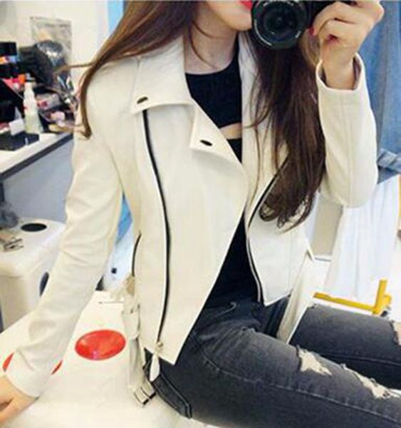

han edition business english women leisure fashion new fashion boutique personality locomotive leather coat / s-3xl, Black