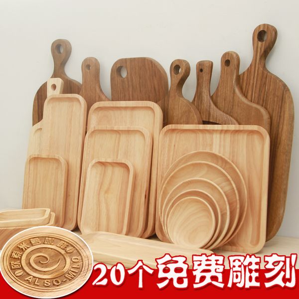 

wooden serving trays for party/l/home dinner plate dish tableware rubber wooden tray for snacks fruit milk round suqare