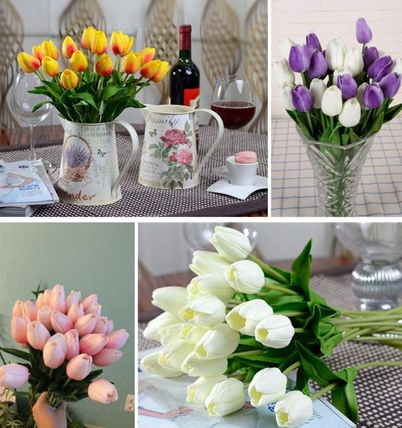 Бесплатная доставка различные цвета красивый тюльпан Шелковый цветок латекс настоящее прикосновение для украшения дома