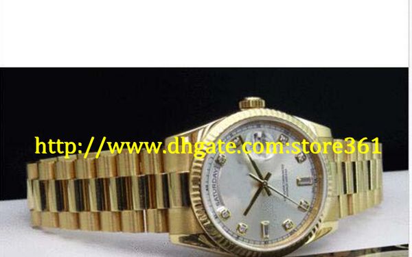 

store361 new arrive watch 36mm men's 18kt gold president silver diamond 118208, Slivery;brown