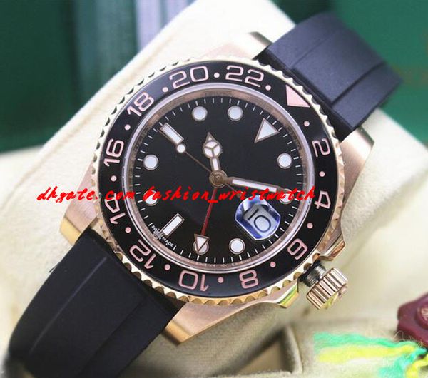 

luxury wristwatch new 18k rose gold black ii 116710 men rubber bracelet ceramic watch automatic mechanical movement watches quality, Slivery;brown