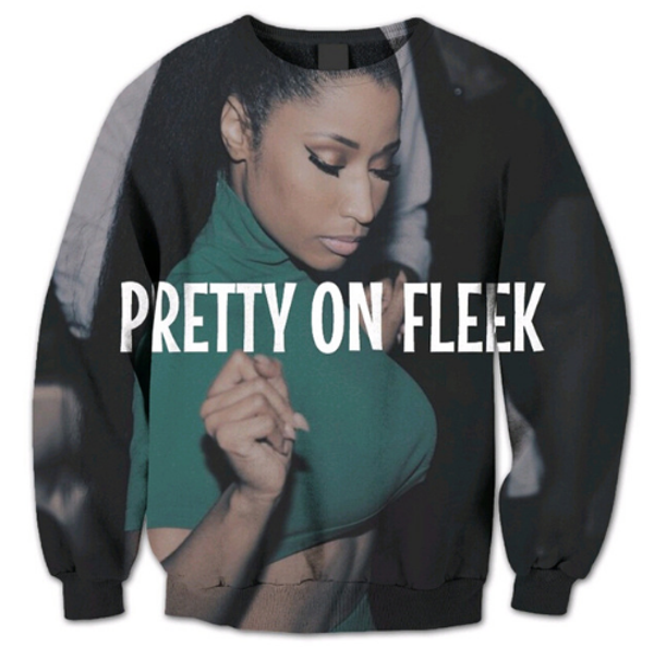 

новейшие модные женские / мужские nicki minaj pretty on fleek летний стиль 3d-принт harajuku повседневная толстовка с круглым вырезом плюс р, Black