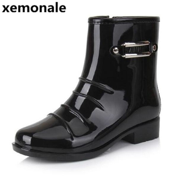 

wholesale- xemonale man's sequined solid mid-calf rain boots men rubber boots men slip on waterproof non-slip footwear xjl44, Black
