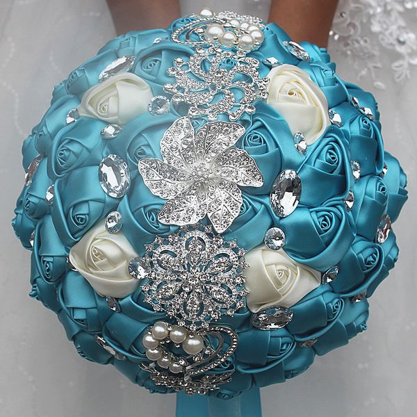 Buquês de noiva de casamento branco azul simulação flor suprimentos de casamento flor artificial cristal doce 15 buquês quinceanera w228239a