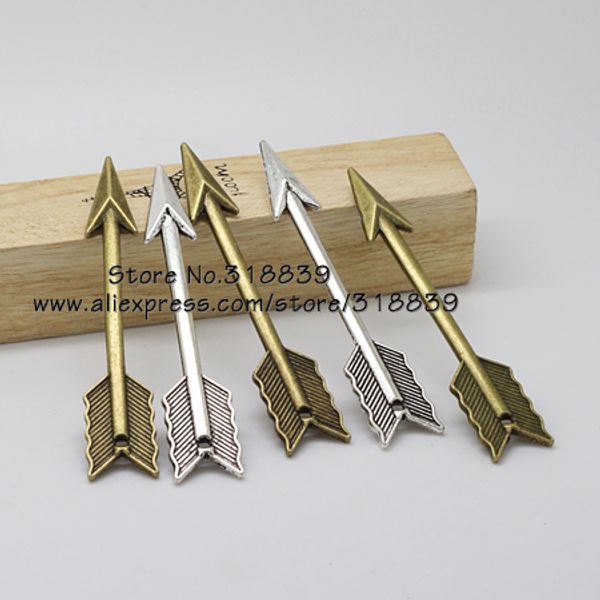 

wholesale-antique metal zinc alloy arrow charms vintage trendy bow pendant for jewelry making 20pcs 11*65mm 7509, Bronze;silver