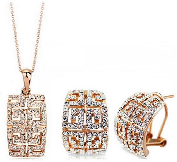 

18 К Позолоченный Австрийский Кристалл Ожерелье Серьги Комплект Ювелирных Издели