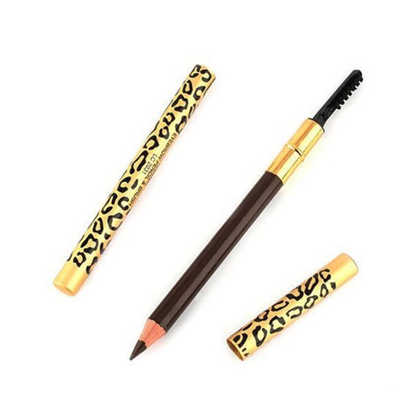 Großhandel - Mode Leopard Eyeliner Bleistift + Augenbrauenpinsel mit 2 Seiten wasserdicht braun schwarz Eyeliner Stift Frauen Augen Schönheit Make-up-Tools