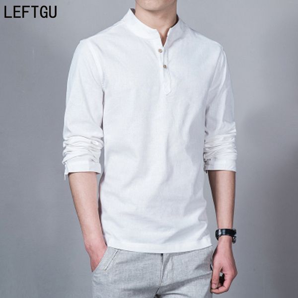 Wholesale- 2017 Fashion Long sleeve Men's shirts male casual Linen shirt men  Plus size Asian size camisas DX366