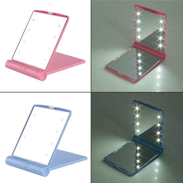 

new makeup mirror with 8 led lights lamps cosmetic folding portable compact pocket hand mirror make up under lights