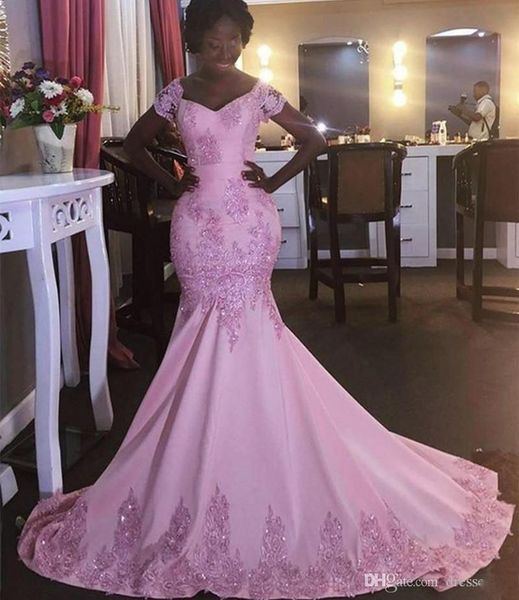 

2021 dubai arabic style glamorous pink long evening dresses mermaid appliques sequined sweep train women formal party dresses, Black;red