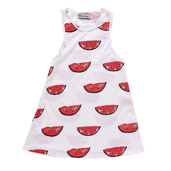 

ins girls one-piece dress 100% cotton sleeveless watermelon digital print princess dress girls skirts 80-110cm 1-4t, Red;yellow