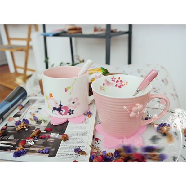 

wholesale- pretty pink small fresh milk mug cherry blossoms and delicate elk coffee mugs