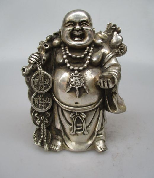 Collectible Decorated Old Handwork Carved Smile Buddha Statue