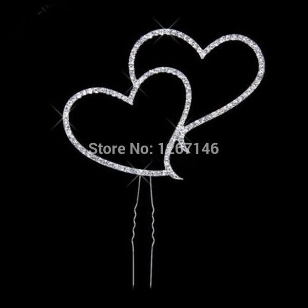 

wholesale-one pc wedding decoration popular new white rhinestone lovely double heart shape cake er 1oi8