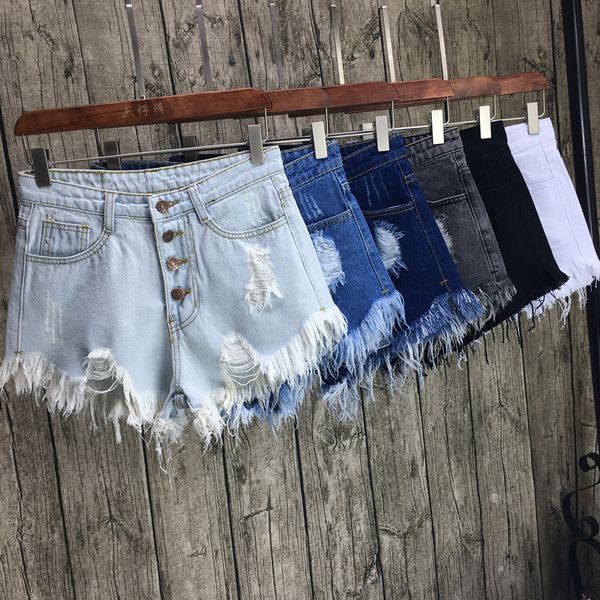 

new design women's casual hole short jeans distressed denim shorts ripped hole pants vaqueros mujer mid waist shorts lz, Blue