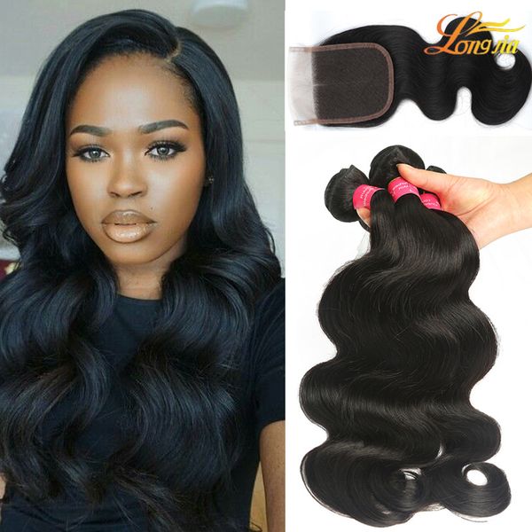 

Factory 4x4Lace Closures 100% Unprocessed Brazilian Body Wave Human Hair 4Bundles With Cheap Lace Closure Best Quality Natural Color