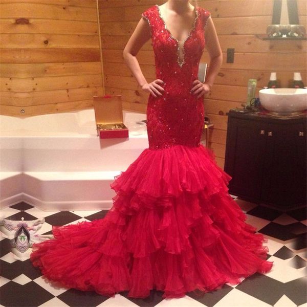 

crystals depp v-neck red applique lace mermaid prom dresses 2021 new evening party gowns backless pageant dress, Black