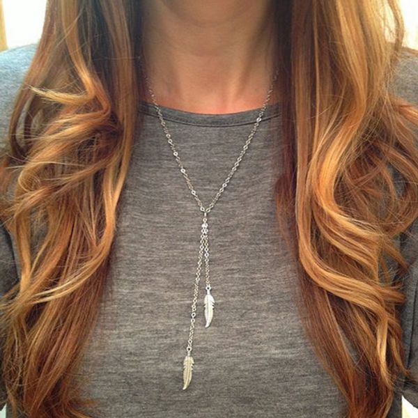 

silver bar y lariat necklace dainty leaf pendant necklace for women feather leaf dangle earrings for girls necklace set, Golden;silver