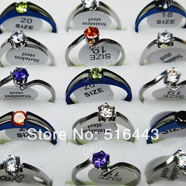 

mix style 10pcs cubic zircon fashion stainless steel women rings wholesale jewelry lots, Golden;silver