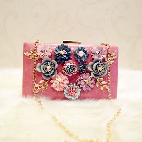 

wholesale- handmade wedding purse handbags diamond pearls party bag colorful flower evening bags elegant day clutches wallet zz514