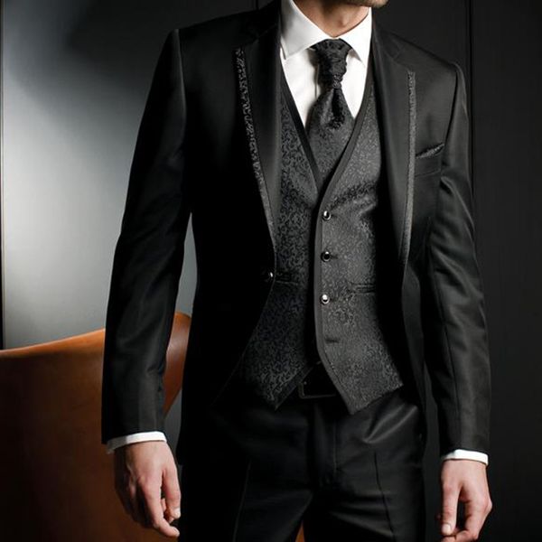 

black wedding groom tuxedos 2018 classic fit notched lapel one button men suits three piece groomsmen suti jacket pants vest 235x, Black;gray