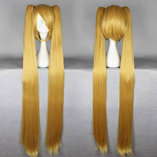 

gt;>>anime long straight pigtail 100cm vocaloid miku cosplay wig, Black;brown