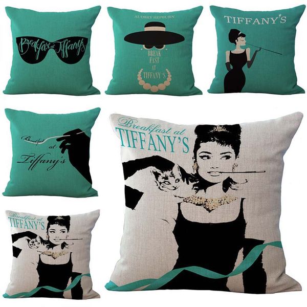 Audrey Hepburn Pillow Case Cushion Cover Linen Cotton Throw
