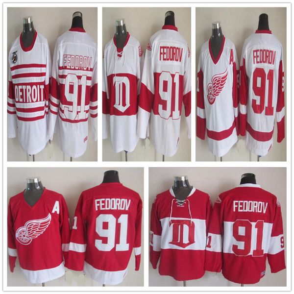 

Cheap Detroit Red Wings Mens #91 Sergei Fedorov Hockey Jerseys Home Red White Vintage Classic Sergei Fedorov Jerseys Cheap Sizes M-XXXL