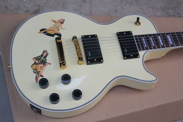 

custom steve jones signature antique yellow pistols cream electric guitar emg pickups black speed knobs